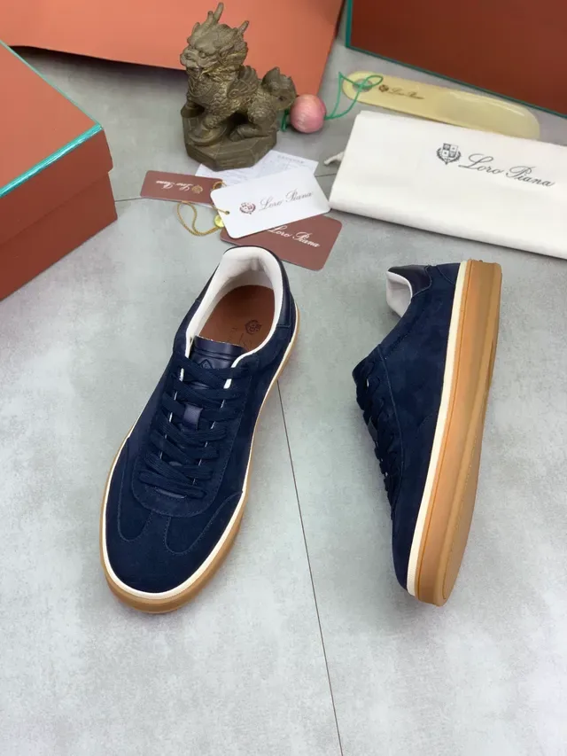 Loro Piana Navy Suede Low-Top Lifestyle Sneakers 5