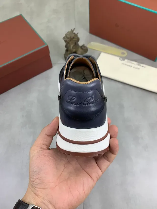 Loro Piana Navy White Leather Upper Thick Midsole Casual Shoes 3