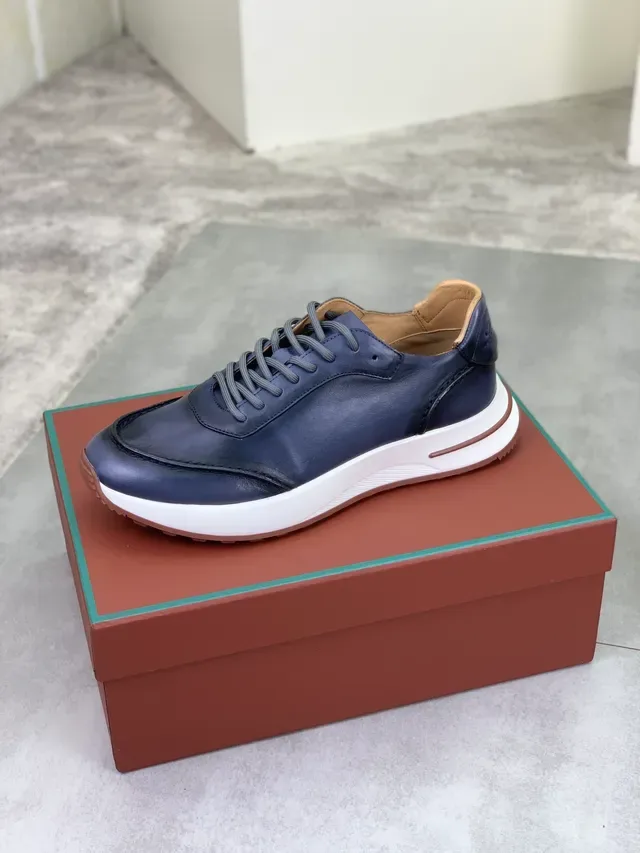 Loro Piana Navy White Leather Upper Thick Midsole Casual Shoes 4