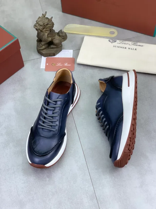 Loro Piana Navy White Leather Upper Thick Midsole Casual Shoes 5