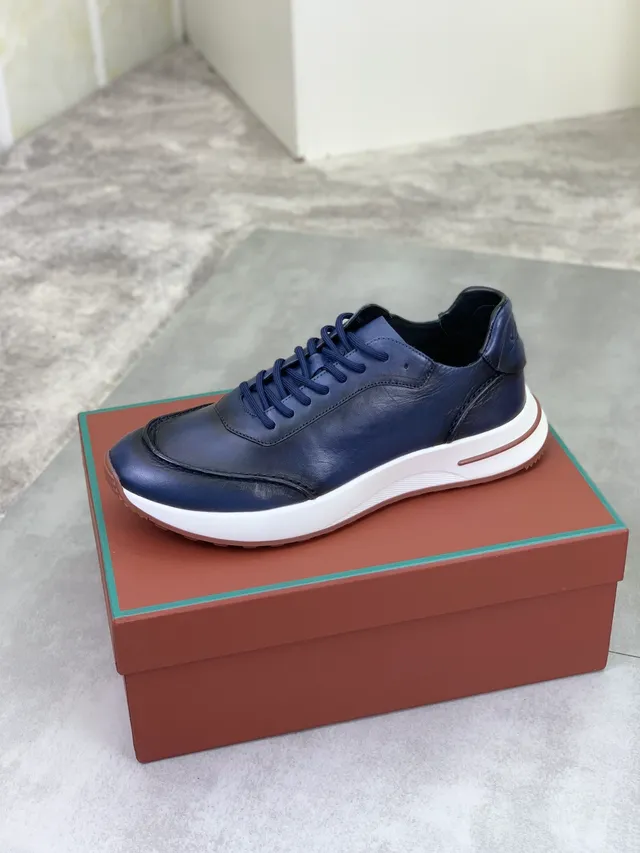 Loro Piana Passeio de Verão Mocassim de Couro Navy 4