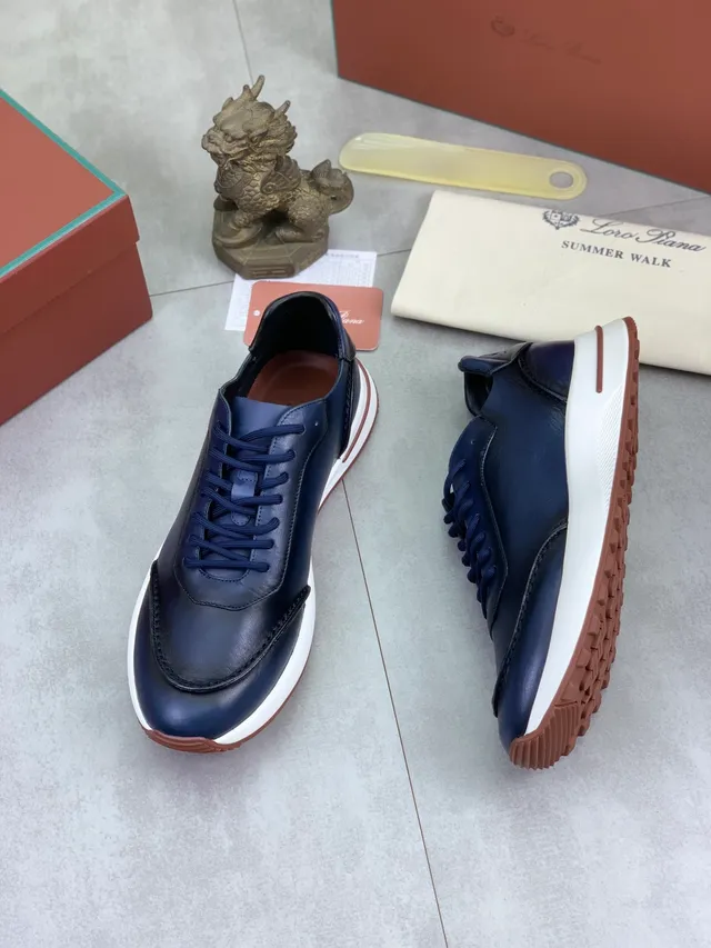 Loro Piana Passeio de Verão Mocassim de Couro Navy 5