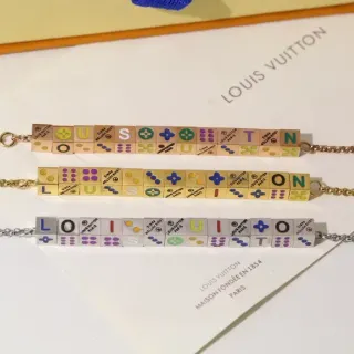 Louis Vuitton Alphabet Multicolor Gold Block-Charm Enamel-Detail Bracelet