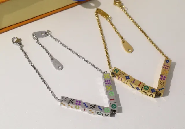 Louis Vuitton Alphabet Multicolor Gold Block-Charm Enamel-Detail Bracelet 7