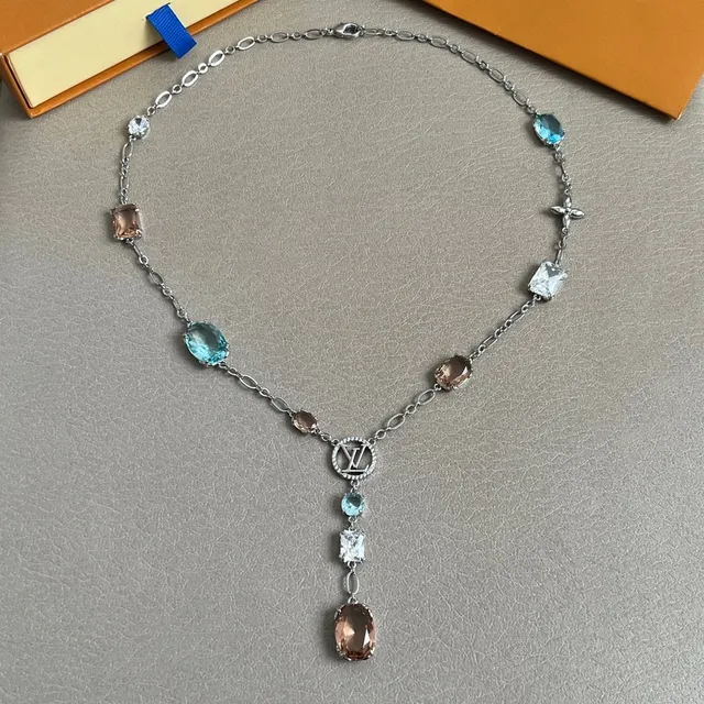 Louis Vuitton Asymmetrical Multi-Gemstone LV Logo Necklace 3