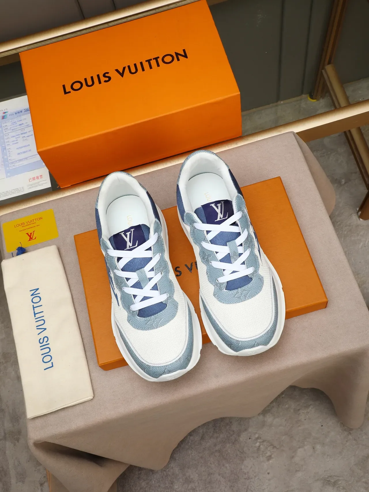 Louis Vuitton Beige Blue Monogrammed Overlay Mesh And Textured Panel Construction Chunky Sneakers 2