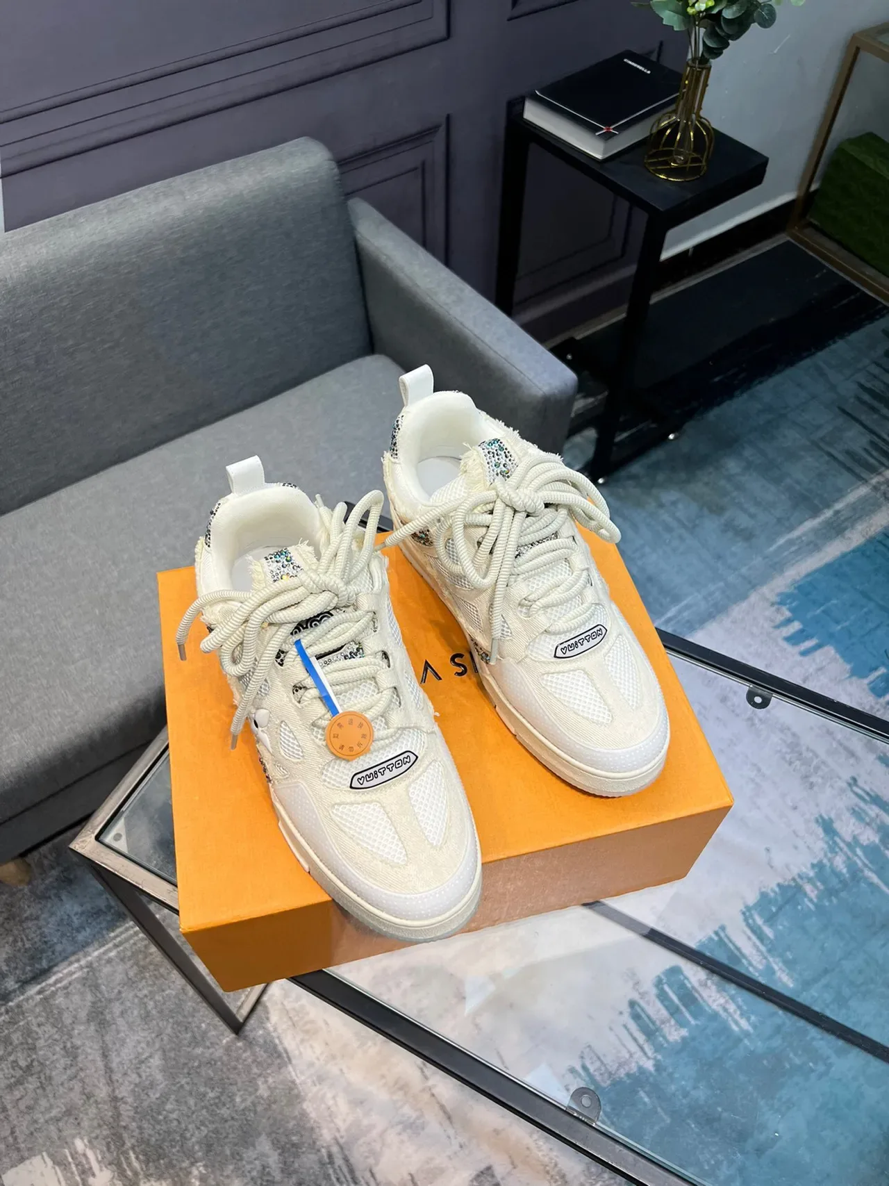 Louis Vuitton Beige Multicolor Chunky Low-Top Crystal-Embellished Lifestyle Sneakers 5