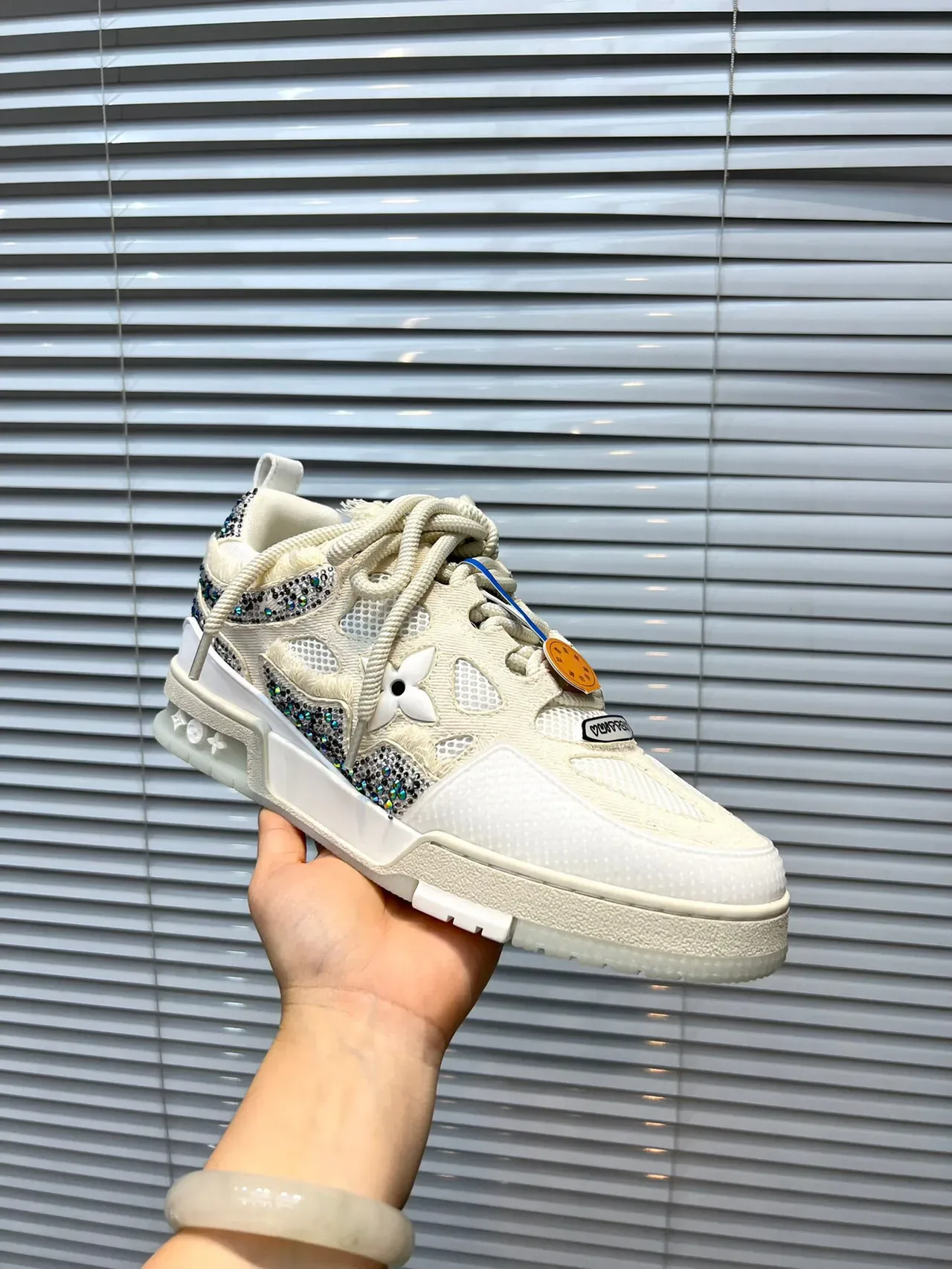 Louis Vuitton Beige Multicolor Chunky Low-Top Crystal-Embellished Lifestyle Sneakers 6