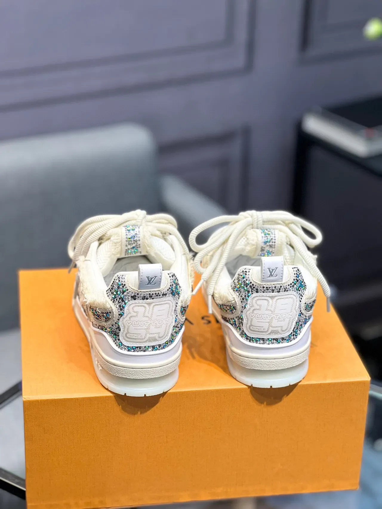 Louis Vuitton Beige Multicolor Chunky Low-Top Crystal-Embellished Lifestyle Sneakers 8