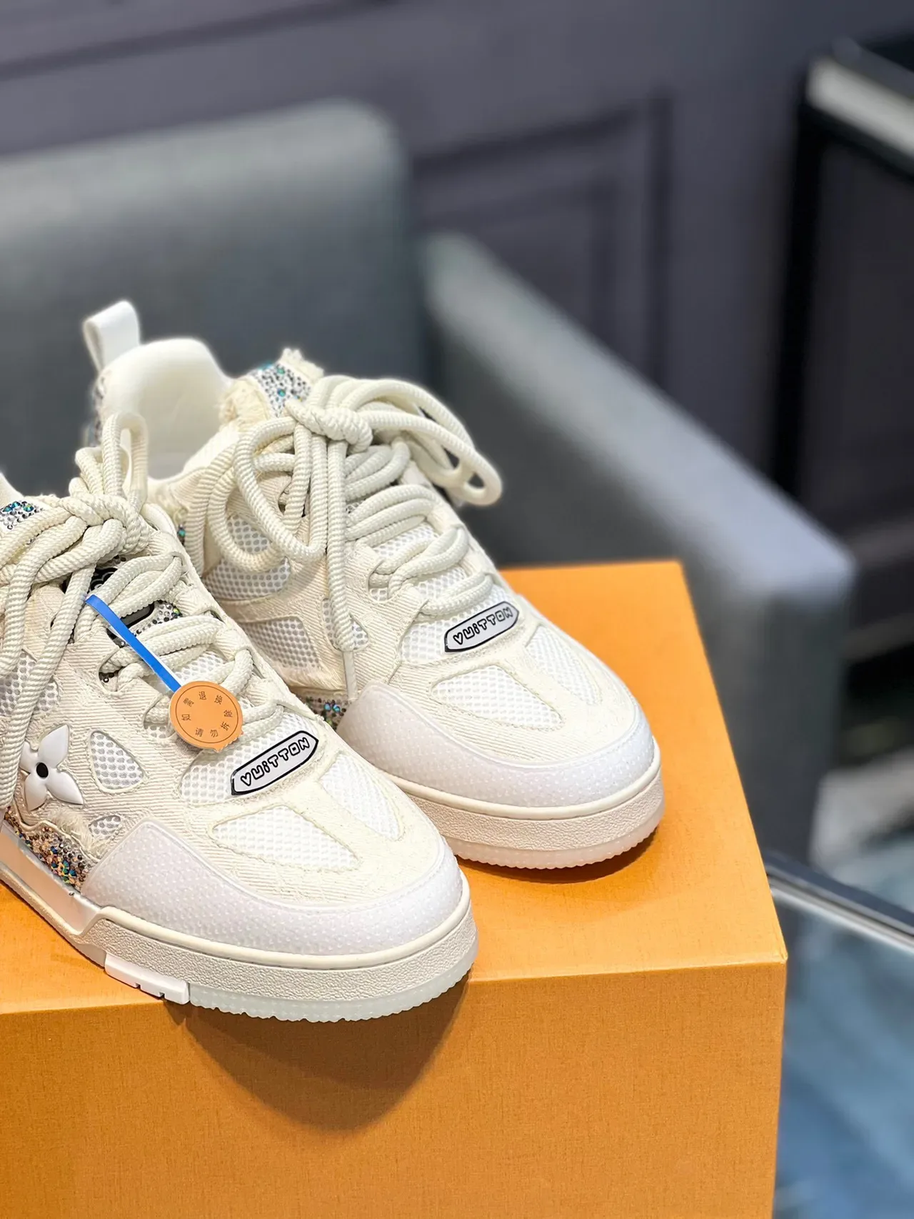 Louis Vuitton Beige Multicolor Chunky Low-Top Crystal-Embellished Lifestyle Sneakers 9