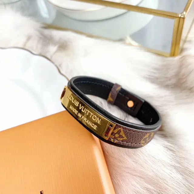 Louis Vuitton Black Brown Double-Layer Leather Monogram Canvas Interior Bracelet 5