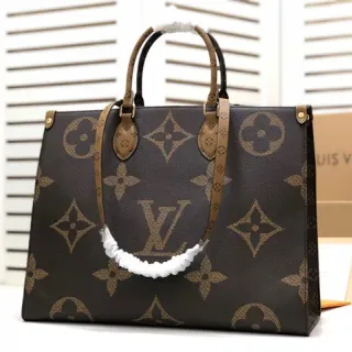 Louis Vuitton Black Brown Monogram Canvas Rolled Leather Handles Tote Bag