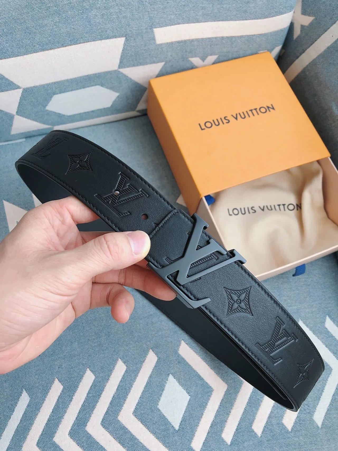 Louis Vuitton Black Embossed Monogram Matte Hardware Leather Belt 2