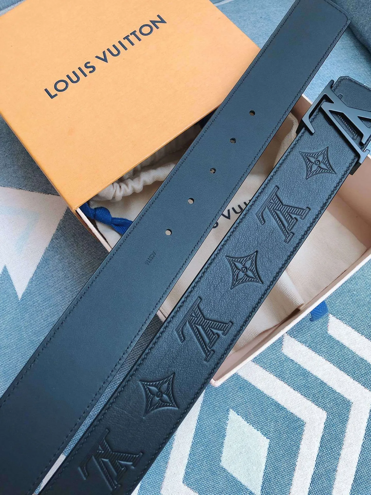 Louis Vuitton Black Embossed Monogram Matte Hardware Leather Belt 3