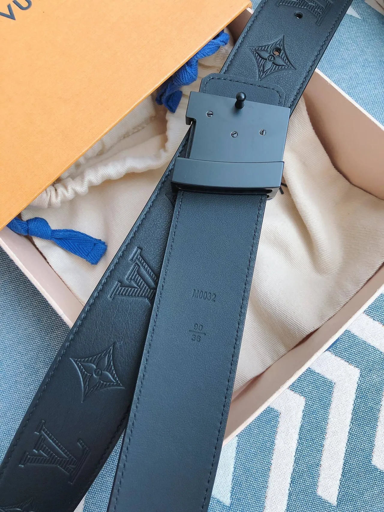 Louis Vuitton Black Embossed Monogram Matte Hardware Leather Belt 5