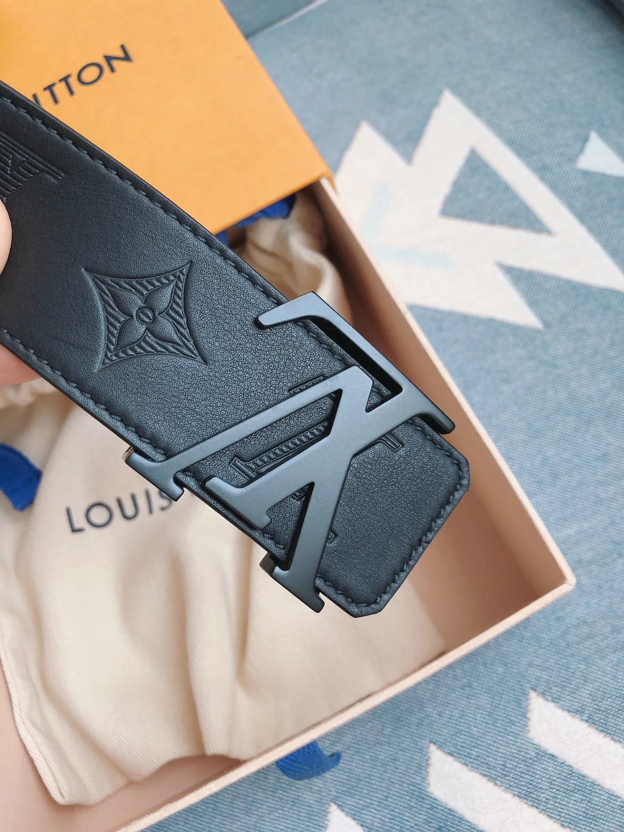 Louis Vuitton Black Embossed Monogram Matte Hardware Leather Belt 8