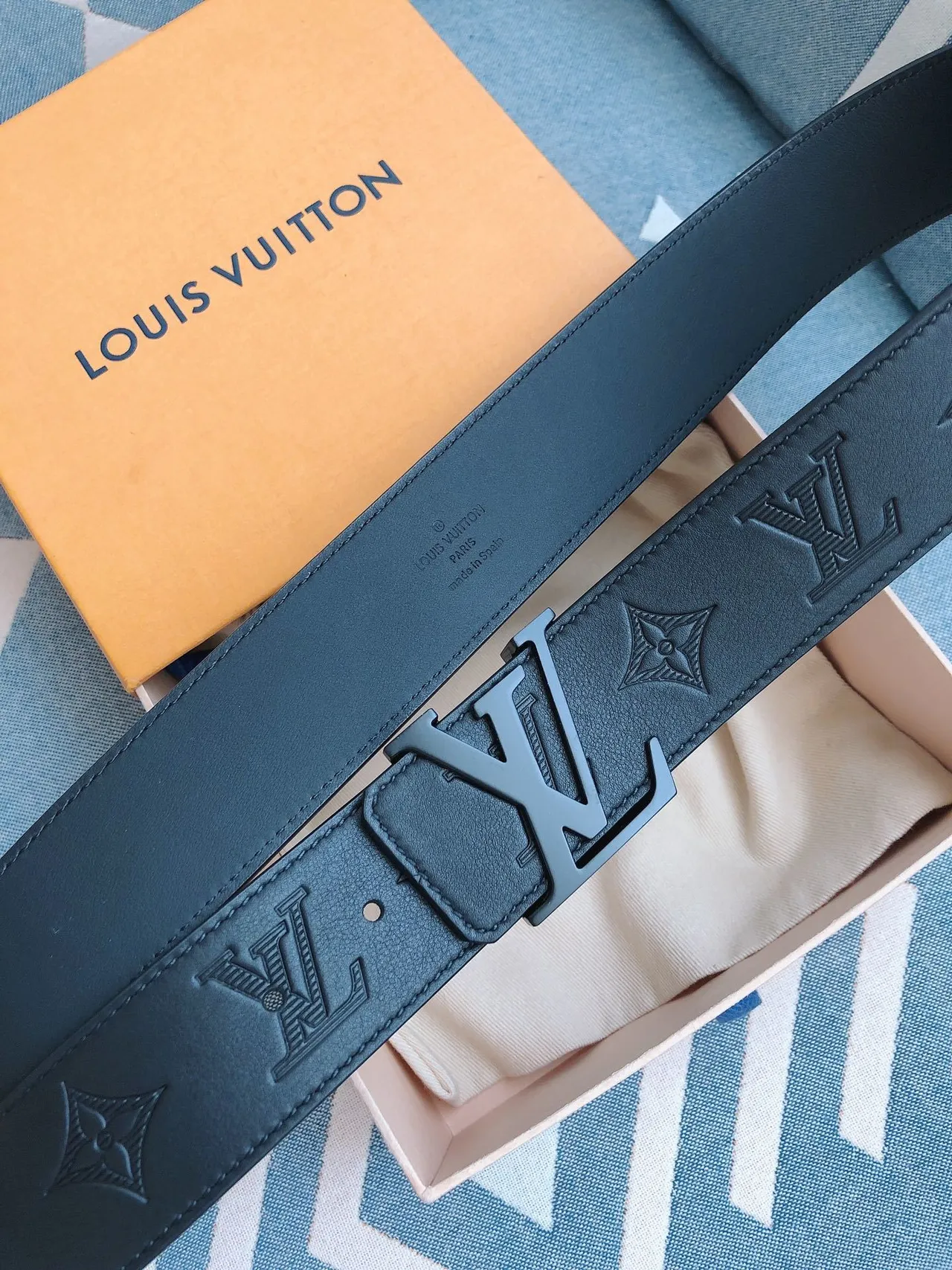 Louis Vuitton Black Embossed Monogram Matte Hardware Leather Belt 9