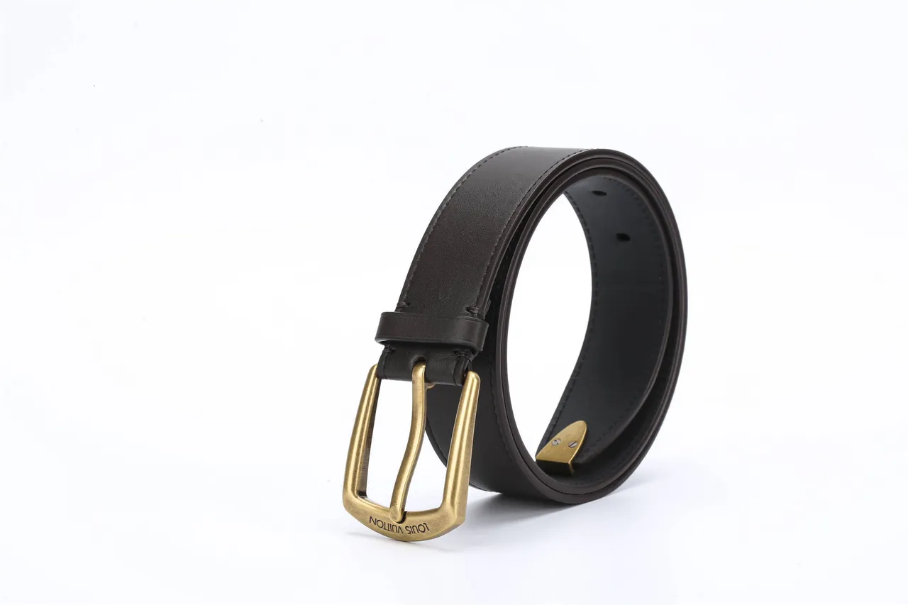 Louis Vuitton Black Gold Smooth Antique Brass Buckle Leather Belt 5