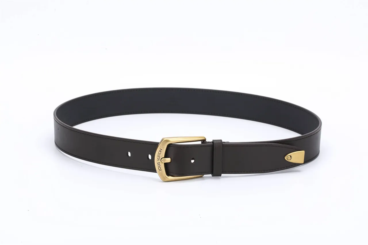 Louis Vuitton Black Gold Smooth Antique Brass Buckle Leather Belt 7