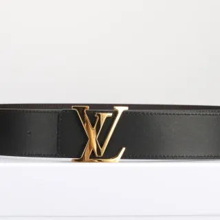 Louis Vuitton Black Gold Smooth LV Monogram Buckle Leather Belt