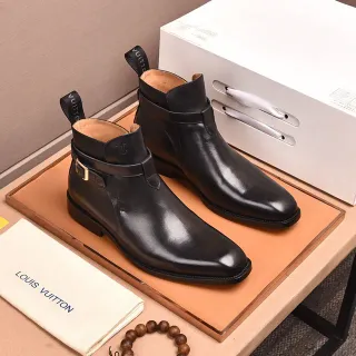 Louis Vuitton Black Leather Buckle Strap Ankle Boots