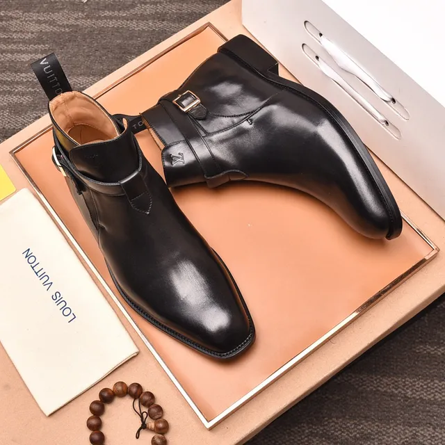 Louis Vuitton Black Leather Buckle Strap Ankle Boots 2