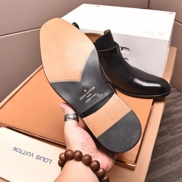 Louis Vuitton Black Leather Buckle Strap Ankle Boots 7