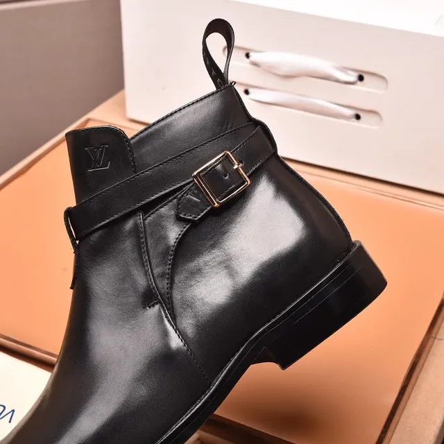 Louis Vuitton Black Leather Buckle Strap Ankle Boots 3