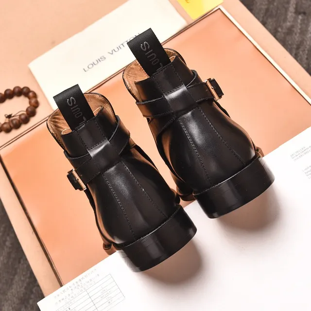 Louis Vuitton Black Leather Buckle Strap Ankle Boots 4