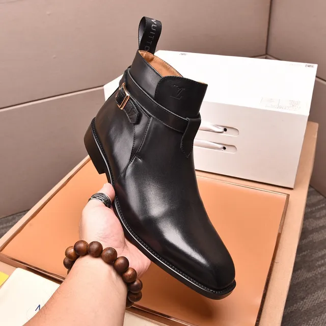 Louis Vuitton Black Leather Buckle Strap Ankle Boots 8