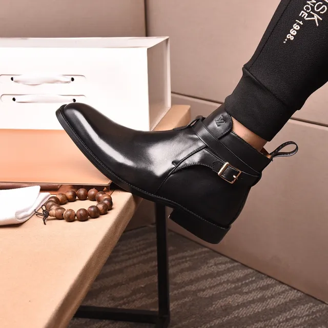 Louis Vuitton Black Leather Buckle Strap Ankle Boots 9