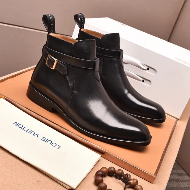 Louis Vuitton Black Leather Buckle Strap Ankle Boots 6