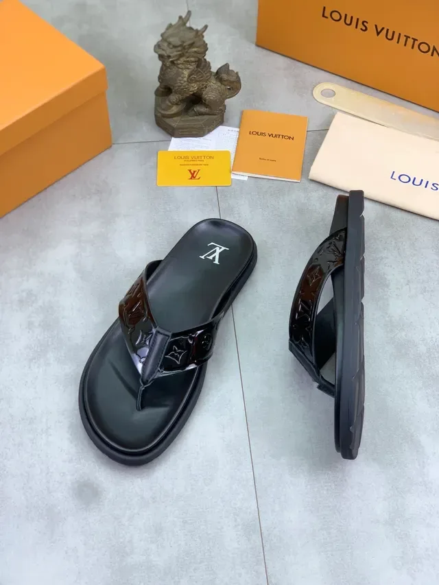 Louis Vuitton Black Monogrammed Thong Slipper 4