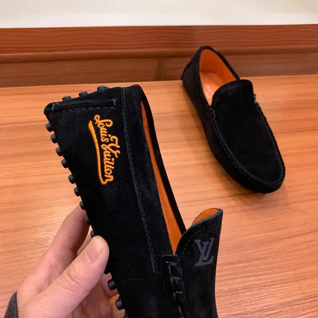 Louis Vuitton Preto Laranja Camurça Superior Monogramado Vamp Loafer 5