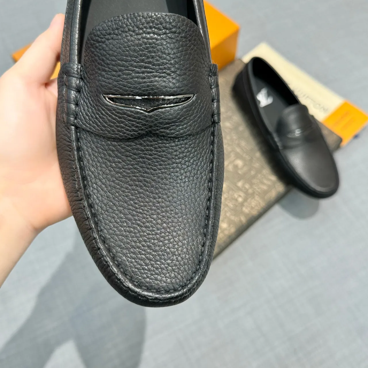 Louis Vuitton Black Pebbled Leather Penny Loafer 4