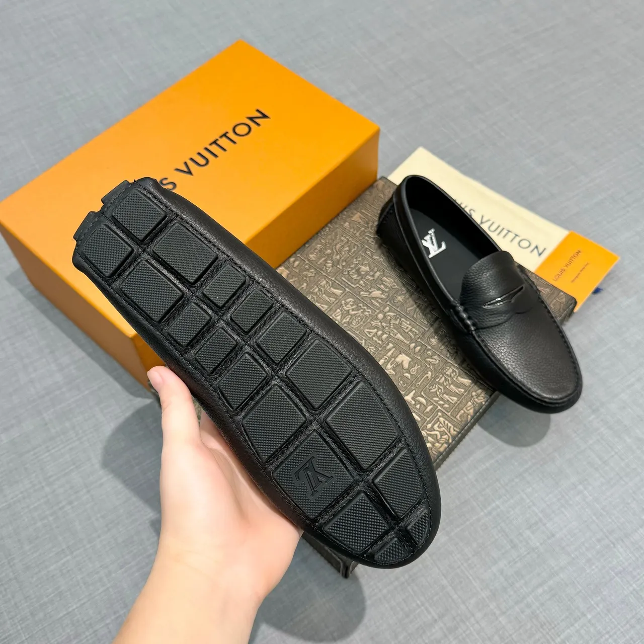 Louis Vuitton Black Pebbled Leather Penny Loafer 6