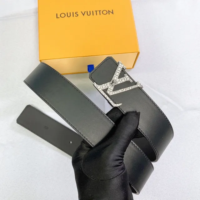 Louis Vuitton কালো সিলভার বড় মোনোগ্রাম বাকেল নকশা ফুল নকশা চামড়ার বেল্ট 3