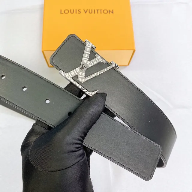 Louis Vuitton কালো সিলভার বড় মোনোগ্রাম বাকেল নকশা ফুল নকশা চামড়ার বেল্ট 4