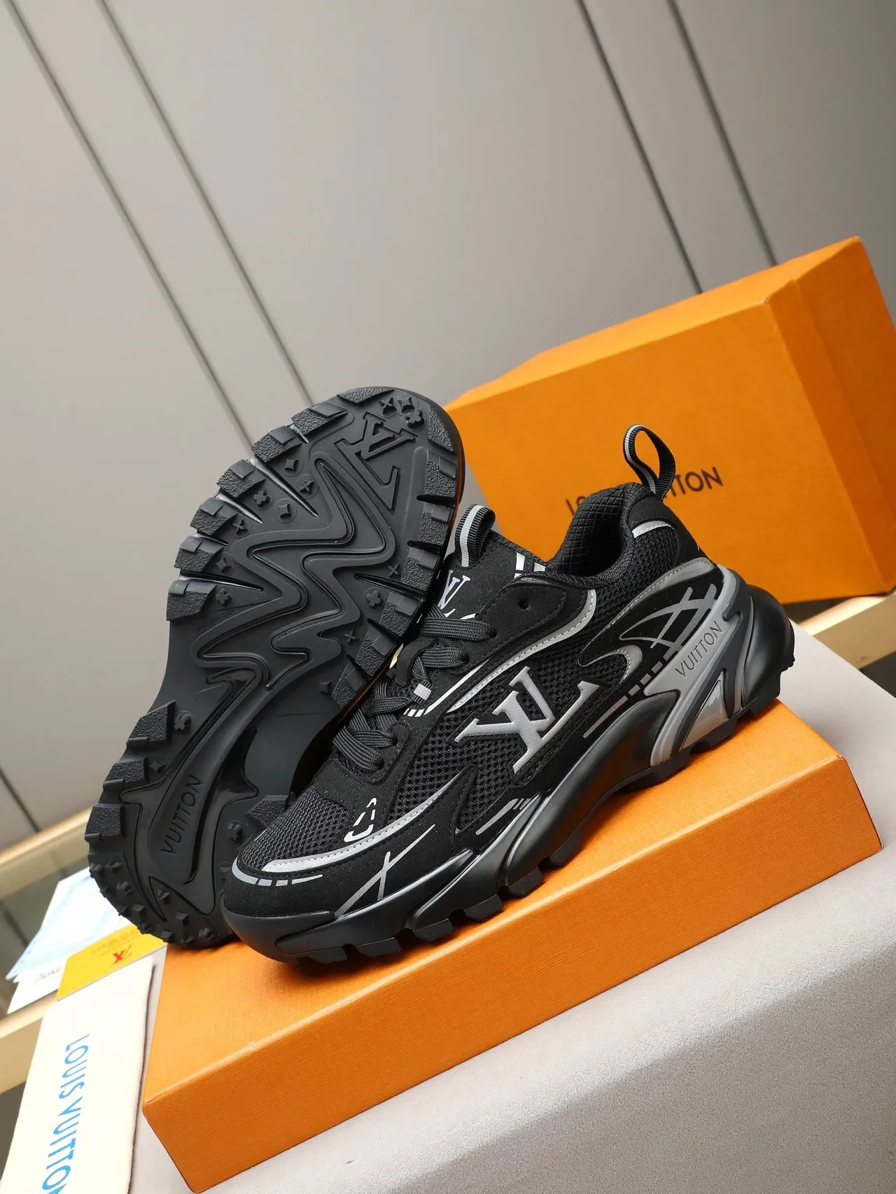 Louis Vuitton Black Silver Sculpted Sole Mesh And Suede Upper Chunky Sneakers 4