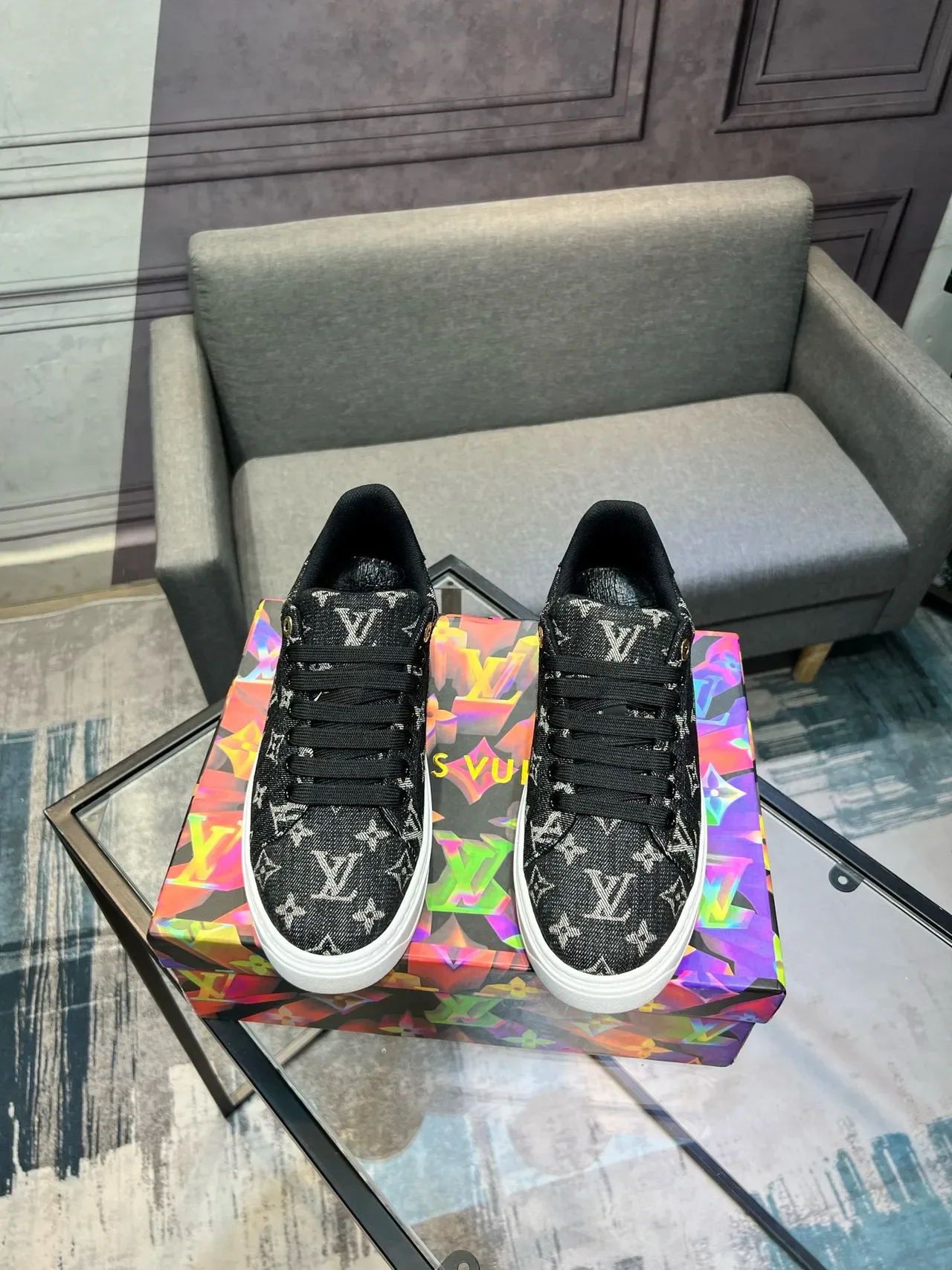 Louis Vuitton Black White Monogram Canvas Low-Top Lifestyle Sneakers 2