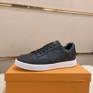 Louis Vuitton Sneakers Lifestyle Negro Blanco con Impresión Monograma Cuero Silueta Baja