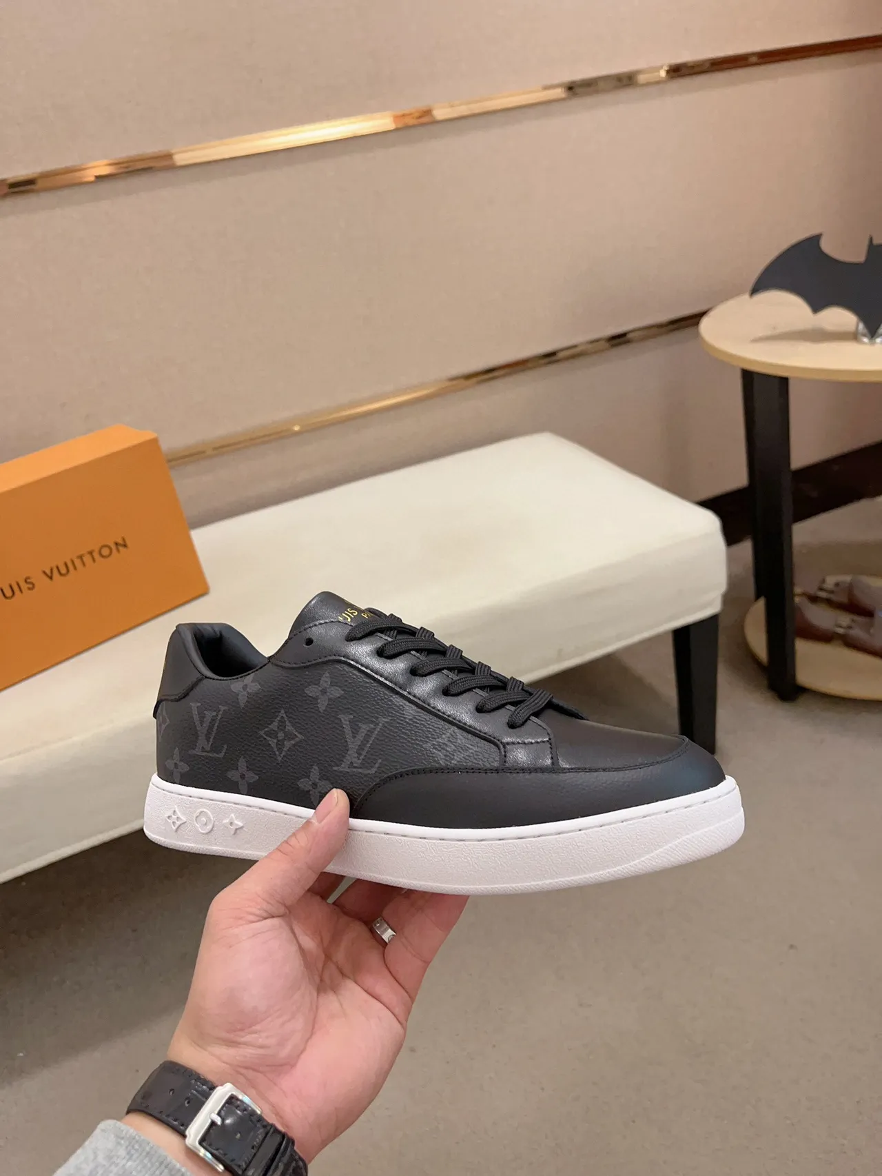 Louis Vuitton Black White Monogram-Printed Leather Low-Top Silhouette Lifestyle Sneakers 7