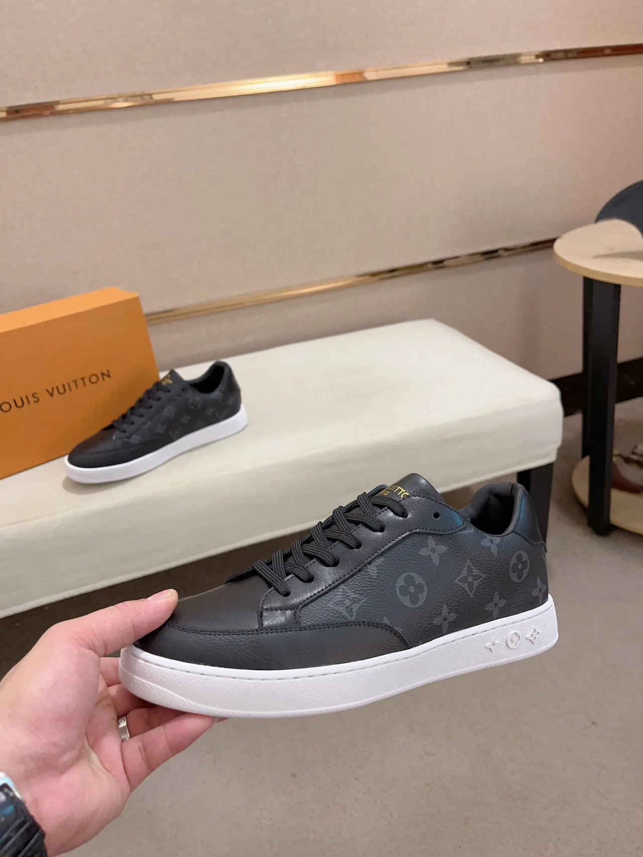 Louis Vuitton Black White Monogram-Printed Leather Low-Top Silhouette Lifestyle Sneakers 8