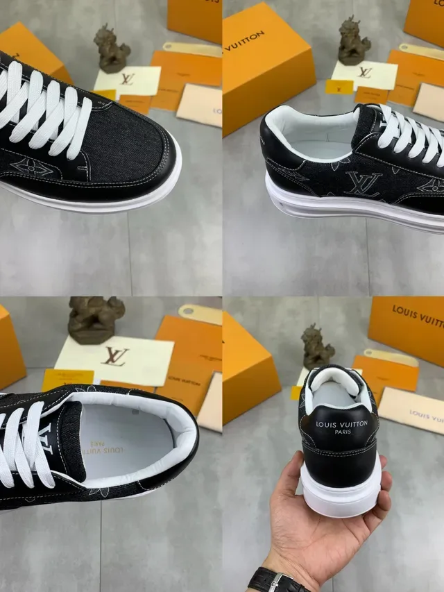 Louis Vuitton Black White Monogrammed Denim And Leather Upper Platform Sole Lifestyle Sneakers 2