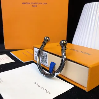 Louis Vuitton سوار أسود أبيض شكل U صلب كروي نهايات سوار