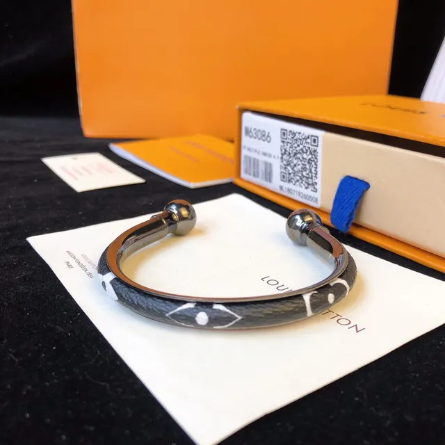 Louis Vuitton Bracelet Noir Blanc En Forme de U Rigide Terminaux Sphériques 2