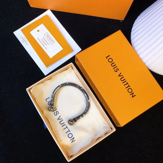 Louis Vuitton Bracelet Noir Blanc En Forme de U Rigide Terminaux Sphériques 3