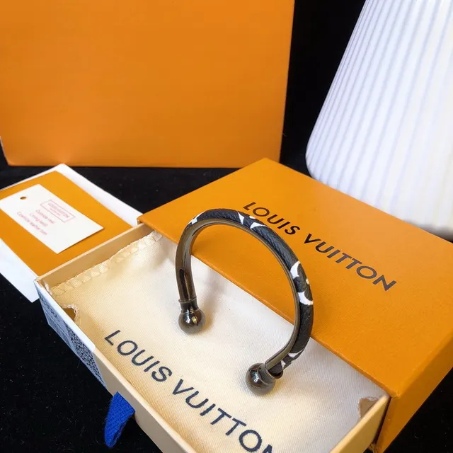 Louis Vuitton Bracelet Noir Blanc En Forme de U Rigide Terminaux Sphériques 4