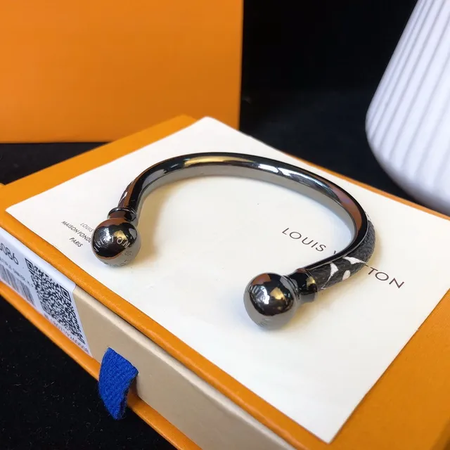 Louis Vuitton Bracelet Noir Blanc En Forme de U Rigide Terminaux Sphériques 5