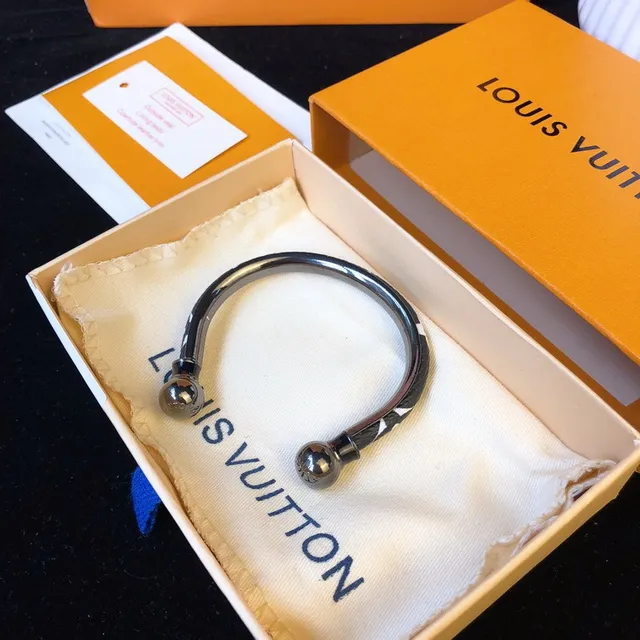 Louis Vuitton Bracelet Noir Blanc En Forme de U Rigide Terminaux Sphériques 6